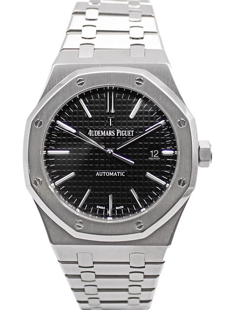 audemars piguet royal oak black dial stainless steel brace|audemars piguet royal oak gold.